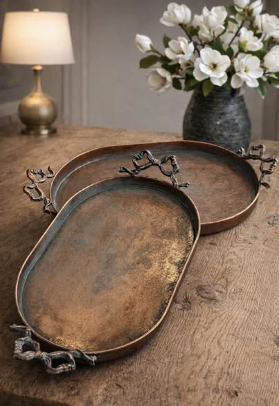 Tácy kovové měděný design SET
