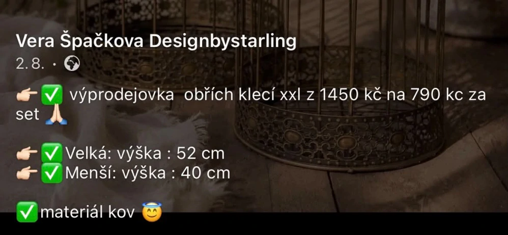 Klece kovové závěsné set 2 kusů